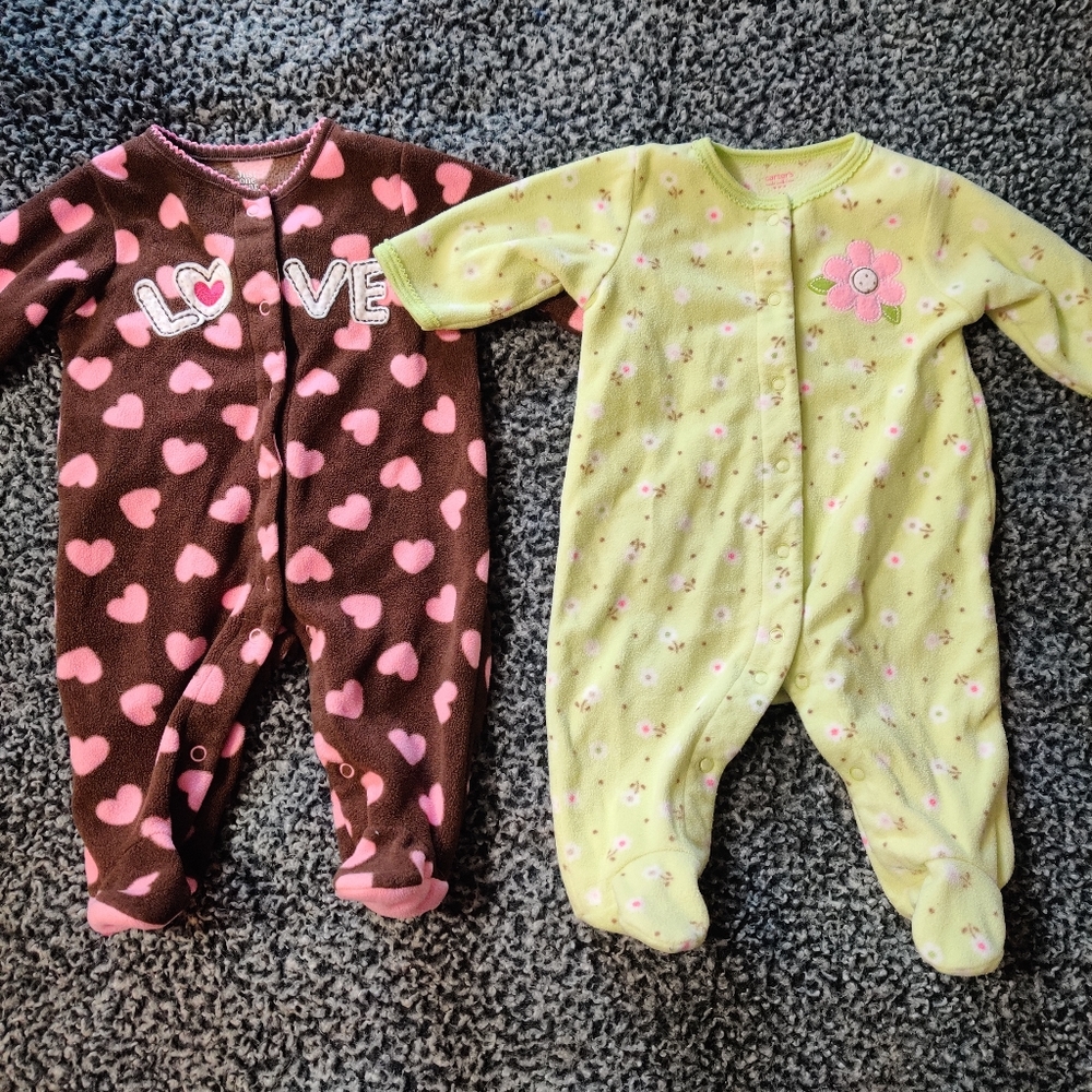 3 Months Sleeper Set Of 2 Baby Pajamas One Piece Carter's Girls Footies Flower